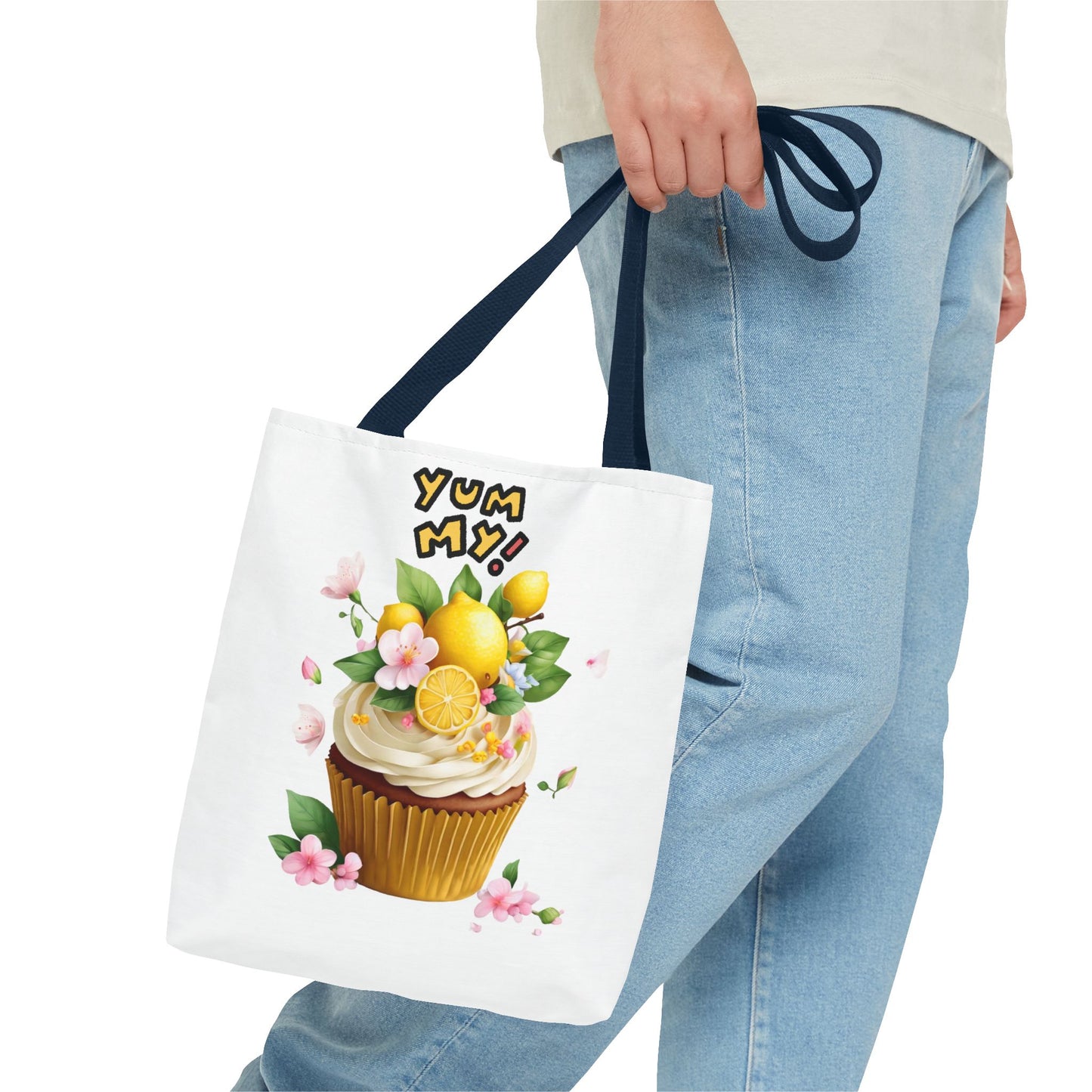 Lemon Cupcake Tote Bag — "Yum My!" Cute Dessert Floral Market Tote