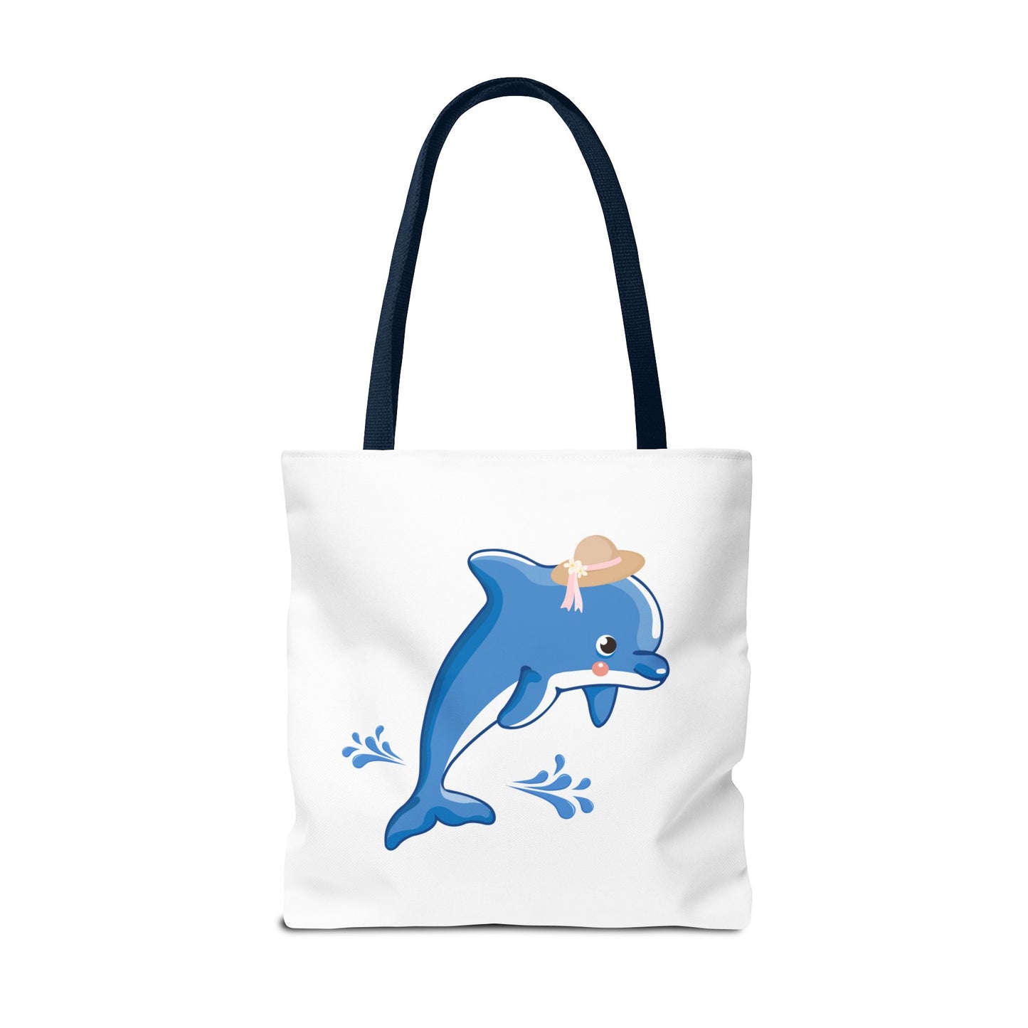 Dolphin wearing a straw hat with stylized water splashes Tote Bag