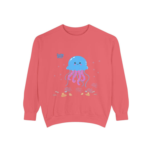 Blue jellyfish with pink tentacles Unisex Garment-Dyed Sweatshirt