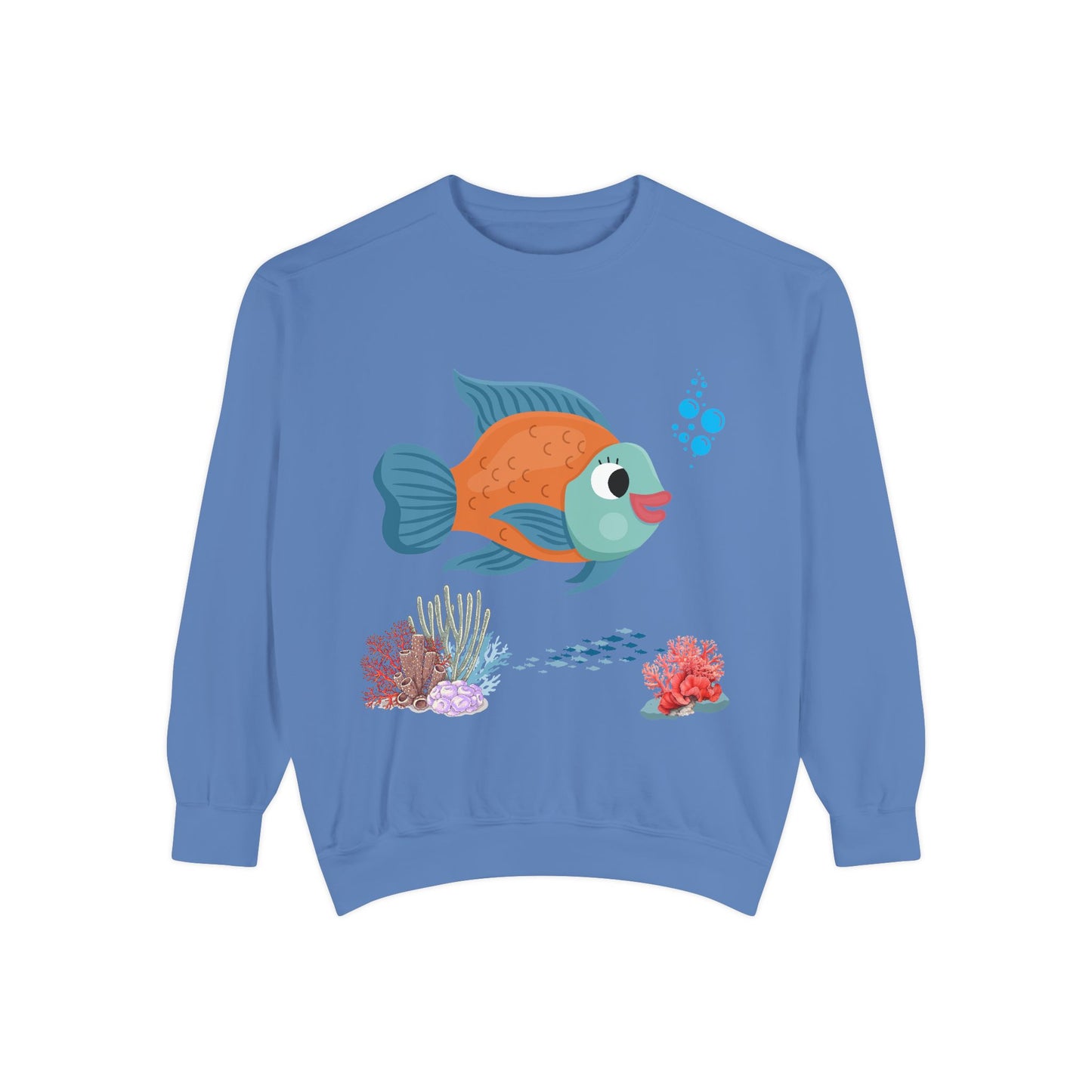 Orange and blue fish with coral and bubble Unisex Garment-Dyed Sweatshirt