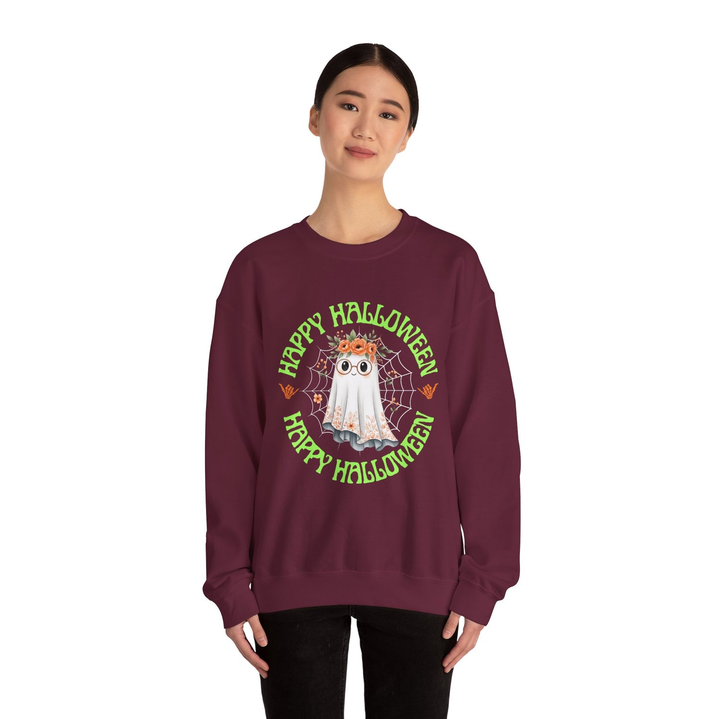 Halloween Ghost Sweatshirt, Cozy Fall Crewneck, Unisex Halloween Apparel, Cute Ghost Design, Perfect for Halloween Parties