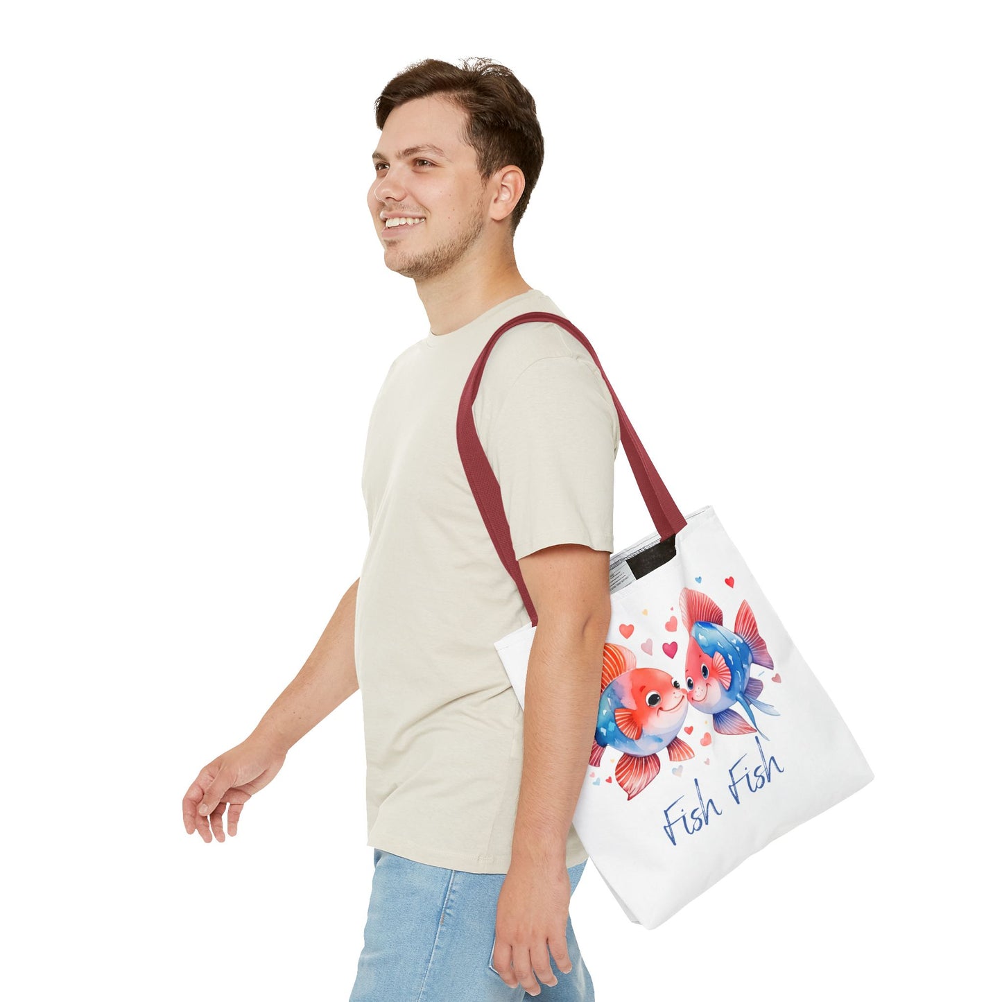 Cute Fish Couple Tote Bag — 'Fish Fish' Romantic Sea Life Beach Shopper