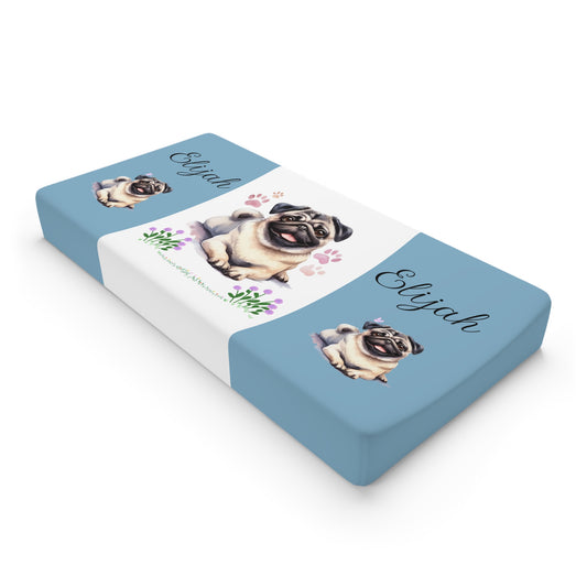 Personalized Pug Baby Changing Pad Cover — Custom Name Nursery Pad