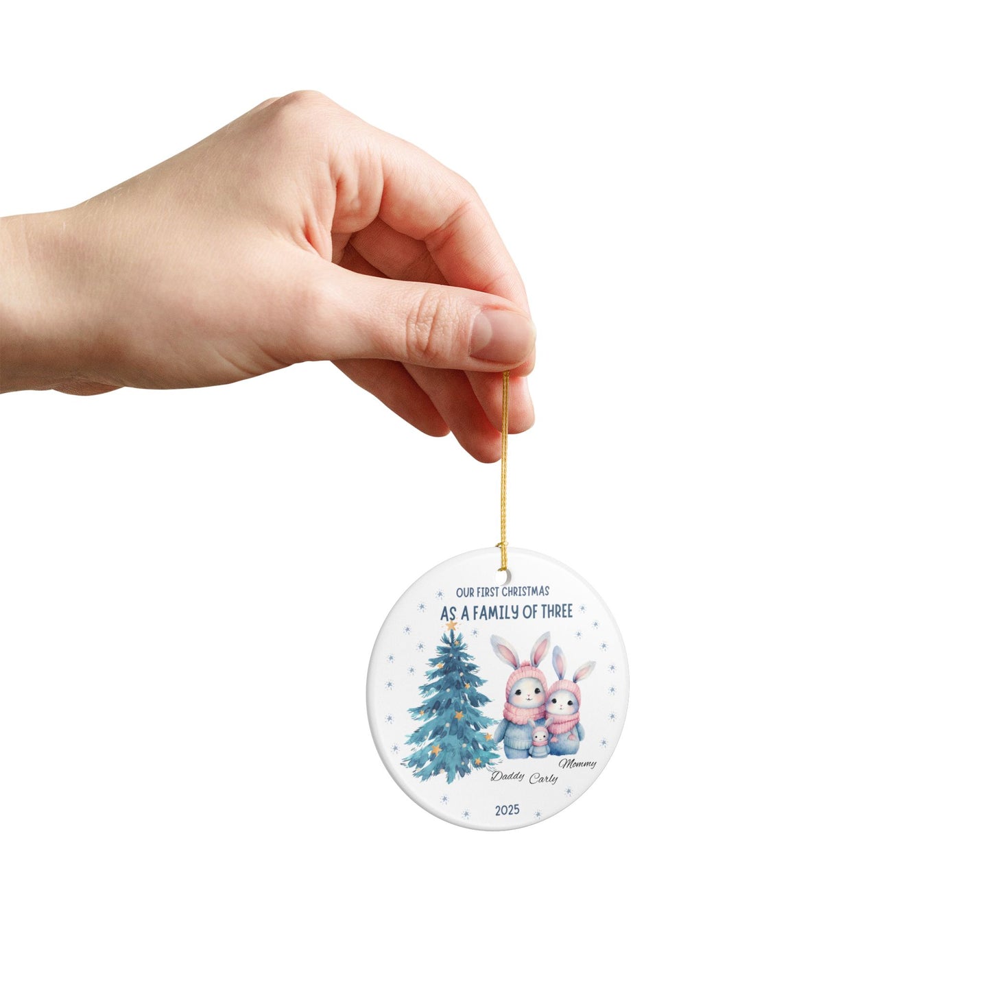 Family Christmas Ornament, Personalized Holiday Keepsake, First Christmas as a Family of Three Decoration, 2025 Family Tradition, [...]