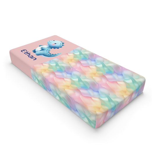 Baby Changing Pad Cover — Personalized Pastel Dinosaur Nursery Cover (Name Customizable)