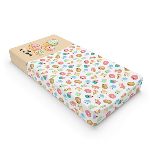 Baby Changing Pad Cover — Cute Donut & Snacks Waterproof Fitted Cover (Personalize Name)