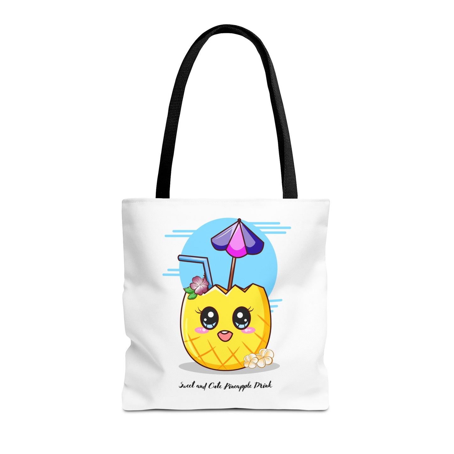 Pineapple Picnic Tote Bag — Cute Kawaii Tropical Drink Design