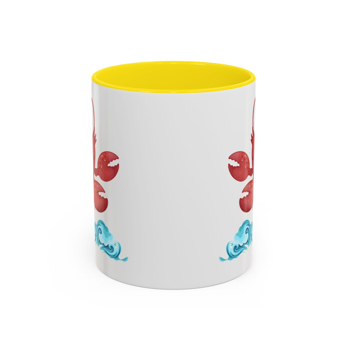 Cheerful red lobster emerging from stylized blue waves Coffee Mug