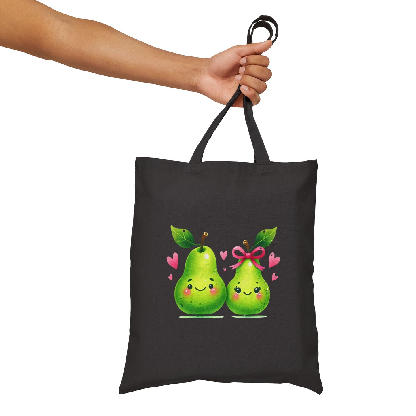 Pear Couple Canvas Tote Bag — Cute Kawaii Fruits Reusable Grocery Bag