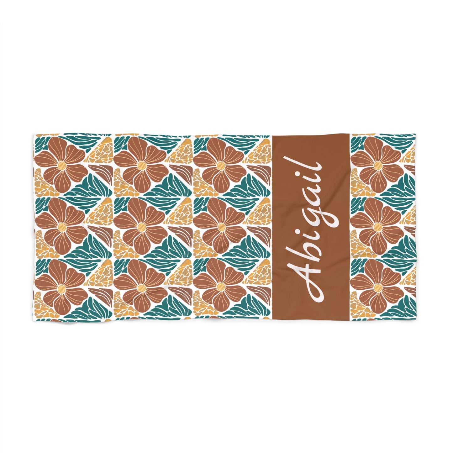 Personalized Floral Beach Towel — Custom Name Abigail, Tropical Hibiscus Pattern