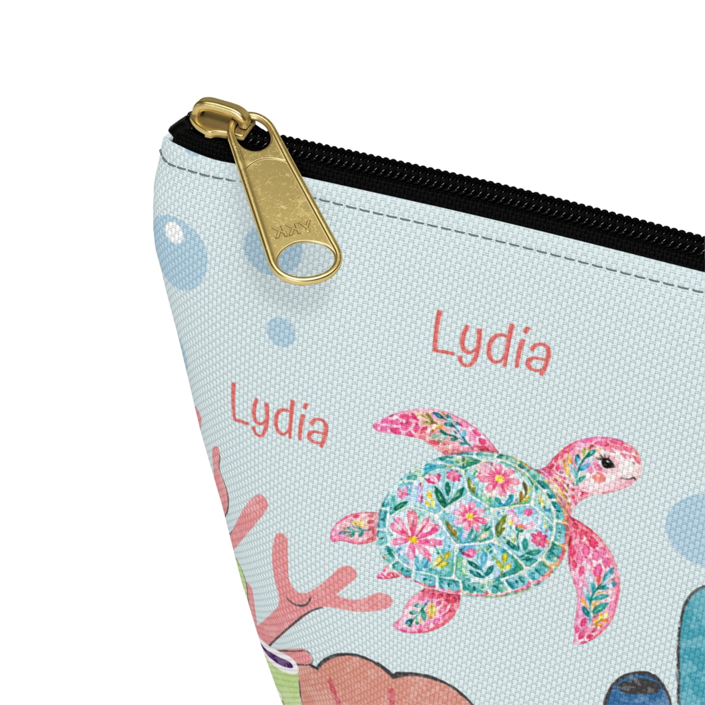 Personalized Sea Turtle Makeup Bag — Floral Turtle Cosmetic Pouch