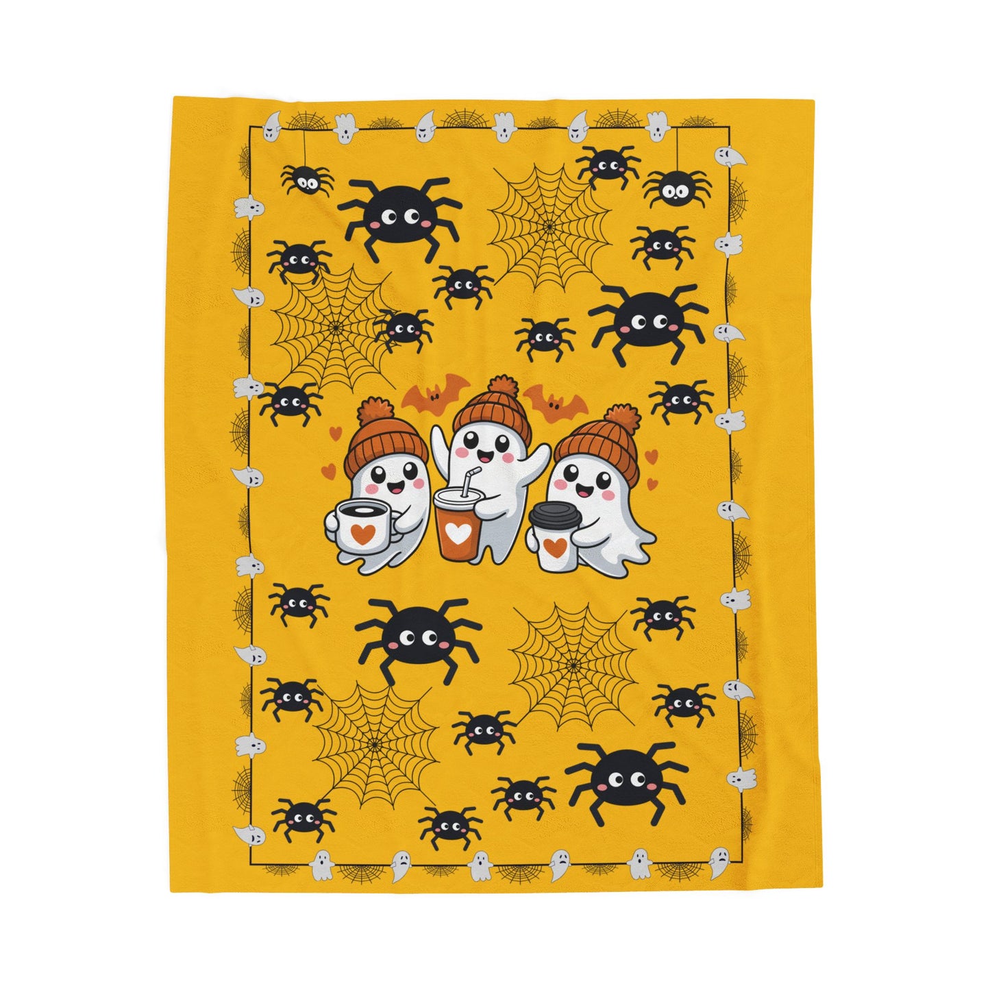 Cozy Halloween Velveteen Plush Blanket for Spooky Nights, Ghosts and Spiders Design, Perfect for Fall Decor, Gift, and Movie Nights