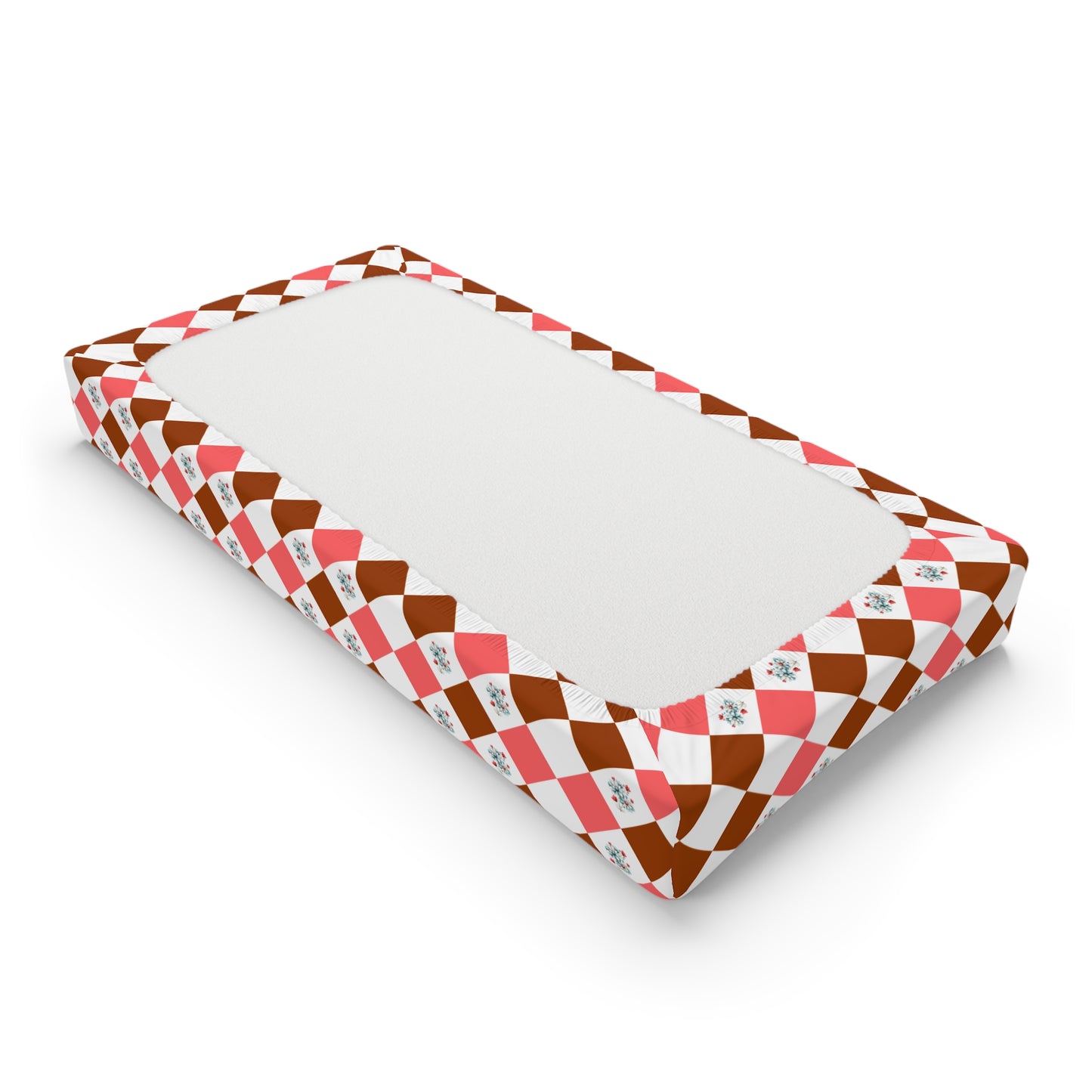 Diamond Patchwork Baby Changing Pad Cover — Pink & Brown Floral Check