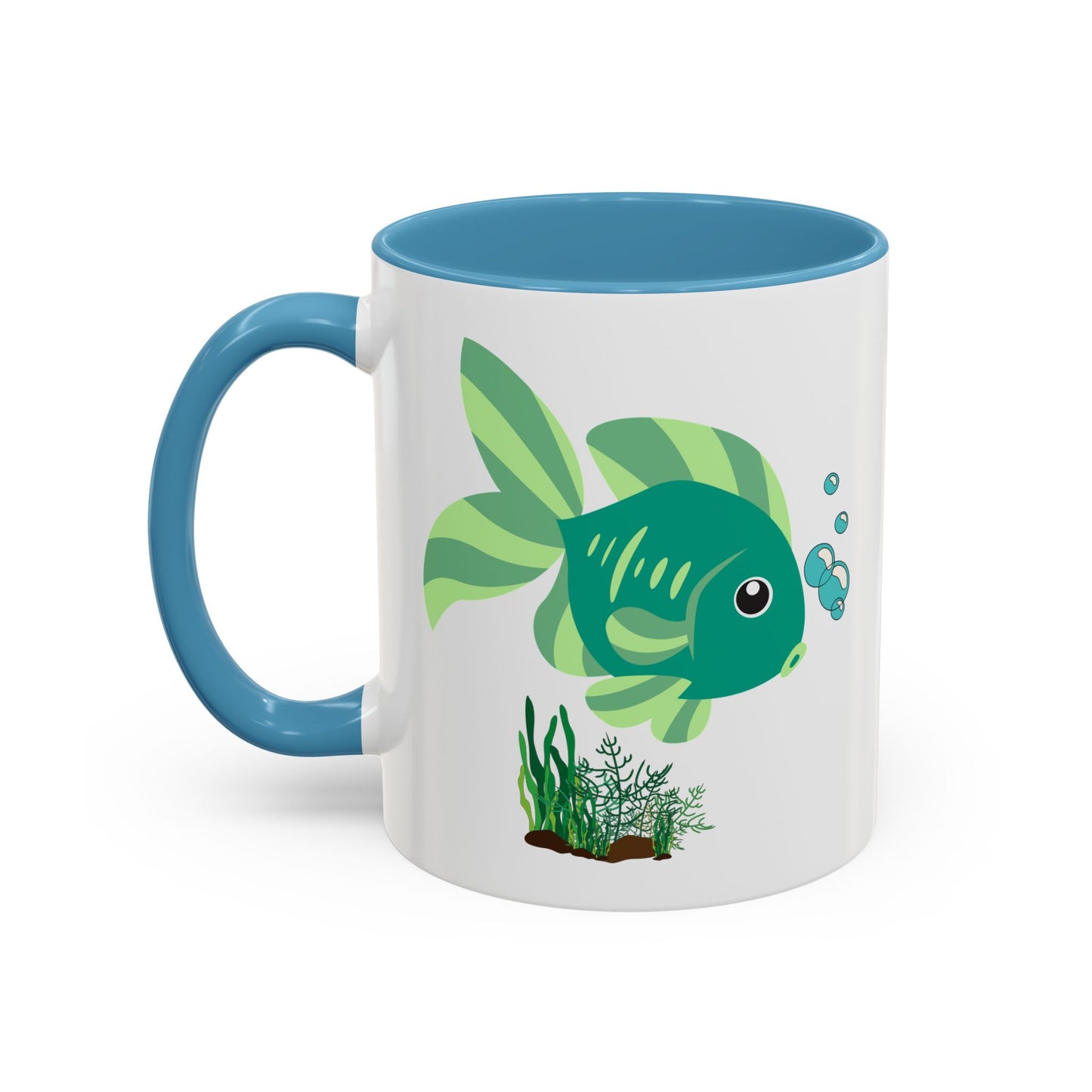 Green fish with bubbles and aquatic plants Coffee Mug