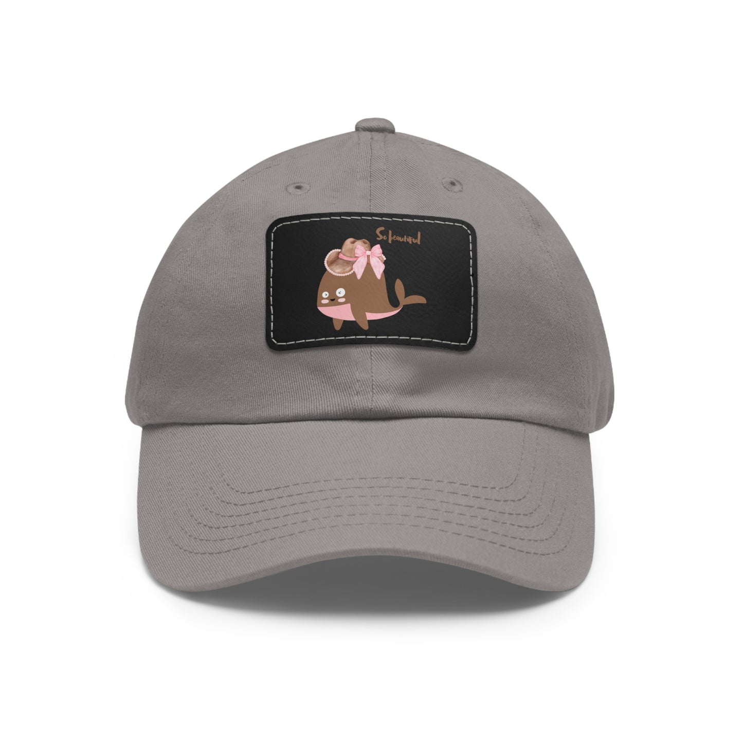 Whale wearing a cowboy hat with a pink bow Dad Hat with Leather Patch (Rectangle)