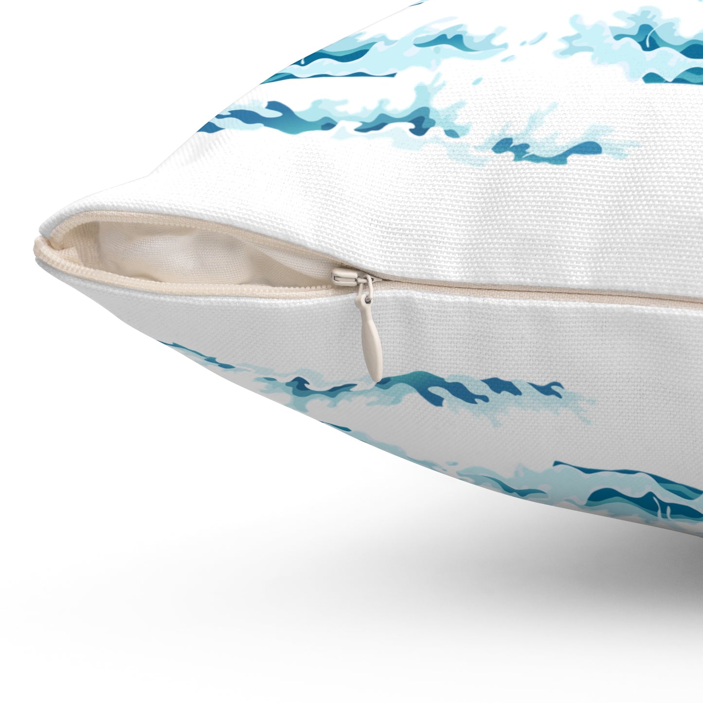 Fish with a sun and birds in the sky above water Spun Polyester Square Pillow