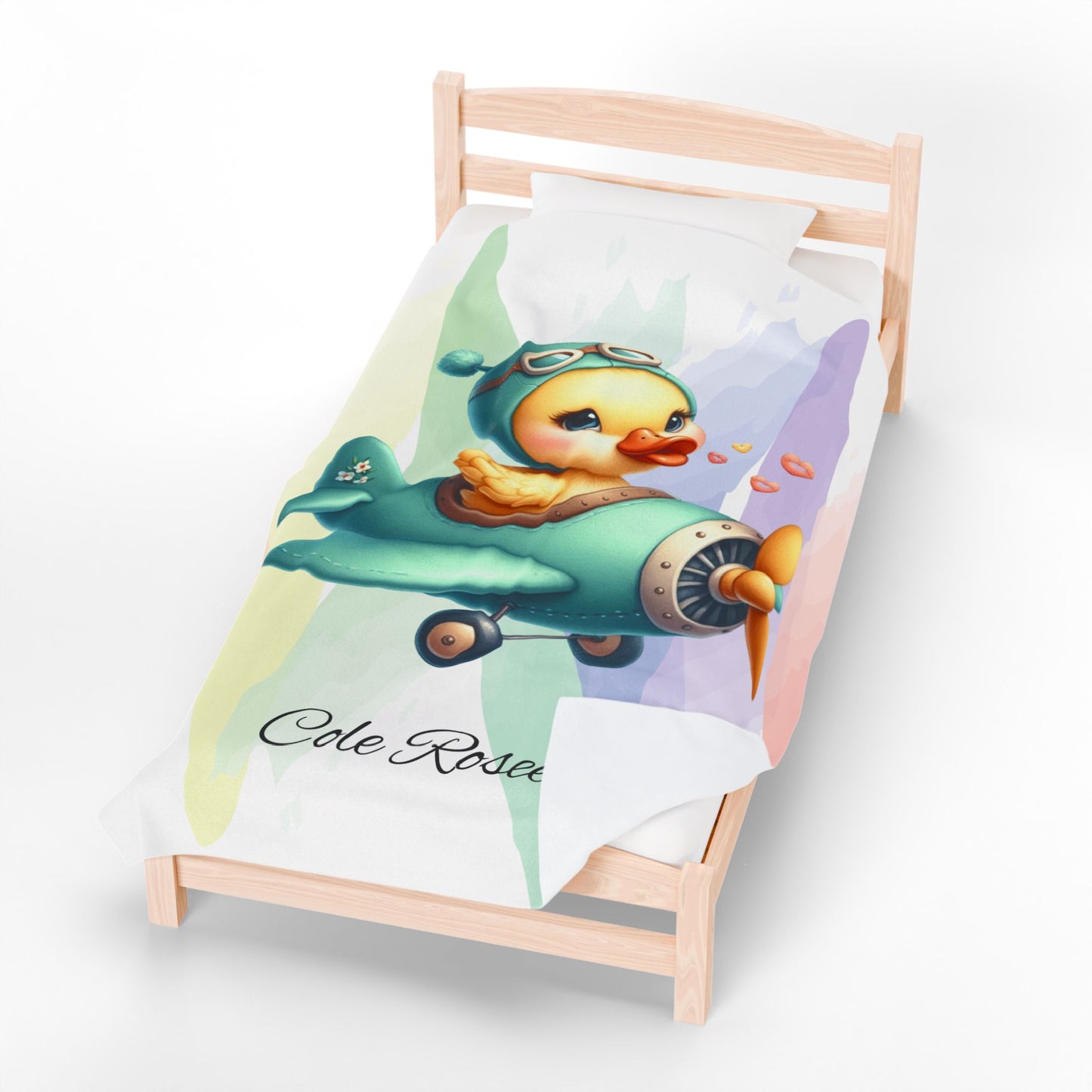Cozy Velveteen Plush Blanket with Cute Duckling Airplane Design, Personalized Baby Gift, Nursery Decor, Kids Blanket, Baby Shower Present