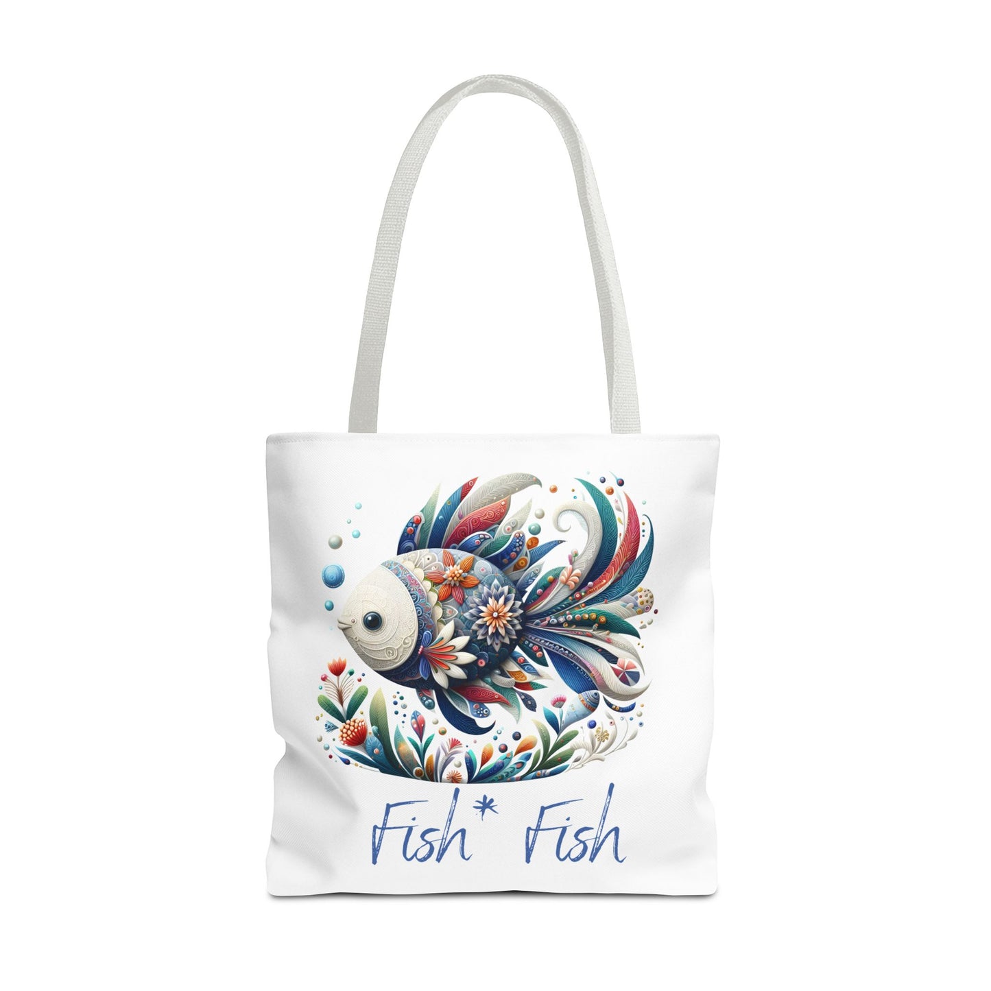 Floral Fish Tote Bag — Colorful Whimsical "Fish Fish" Canvas Tote