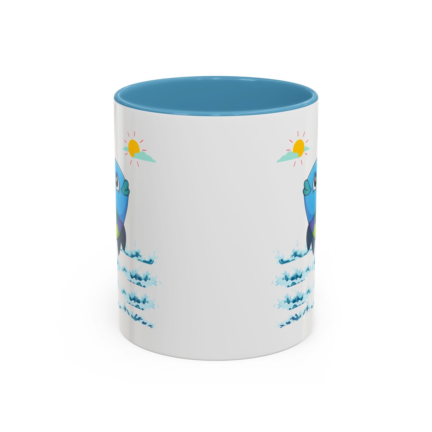 Fish with a sun and birds in the sky above water Coffee Mug