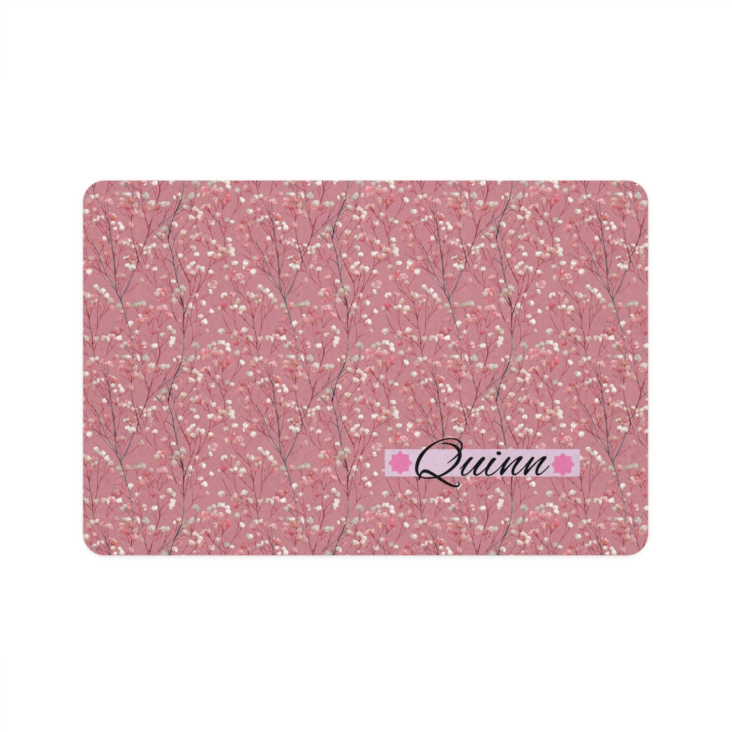 Personalized Floral Pet Food Mat — Pink Cherry Blossom Feeding Placemat (12x18)