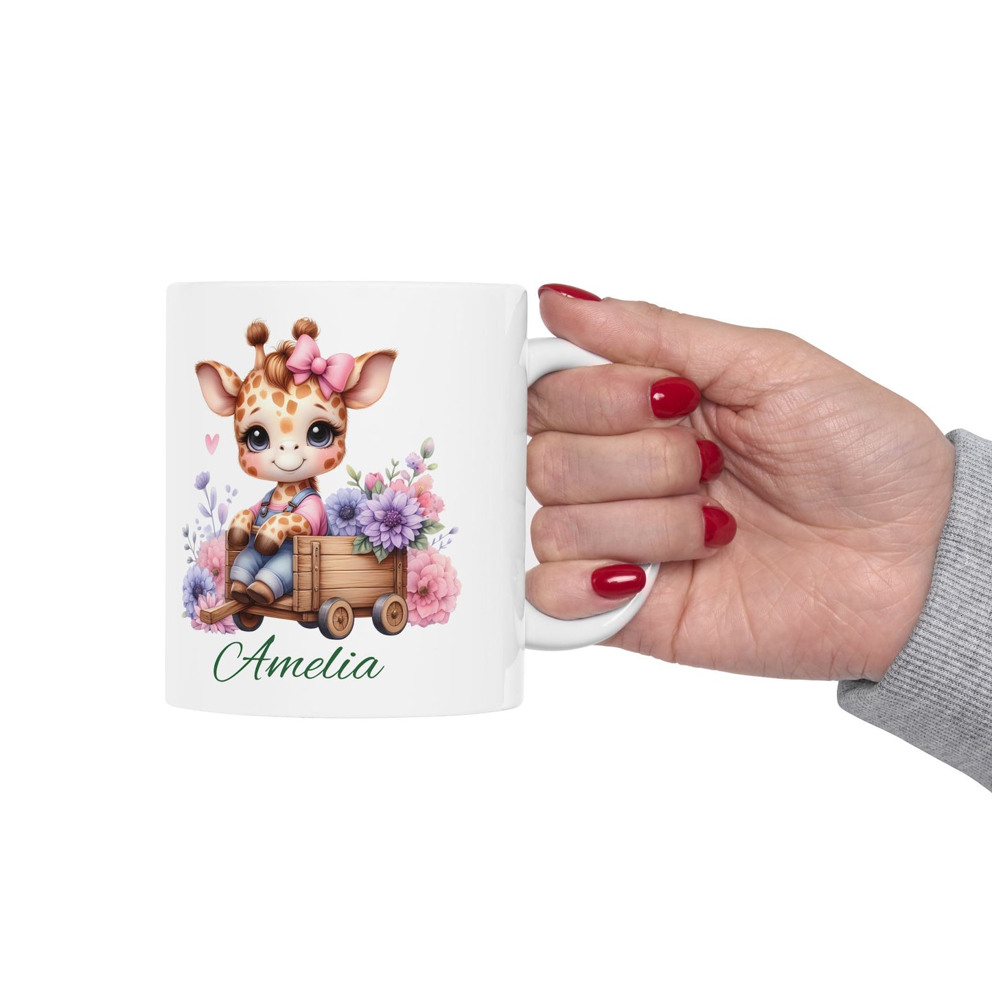Giraffe Floral Ceramic Mug – Cute Baby Giraffe with Flowers (11oz & 15oz)
