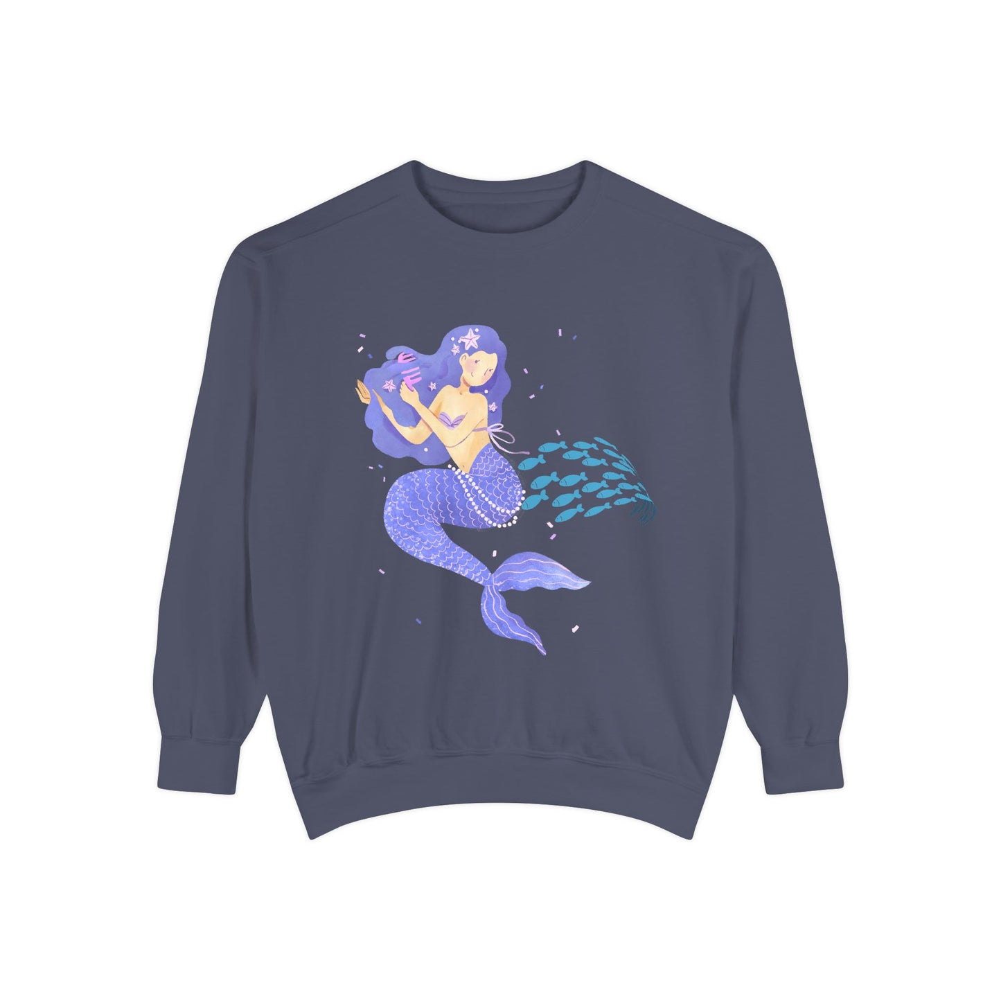The mermaid and her school fish Unisex Garment-Dyed Sweatshirt