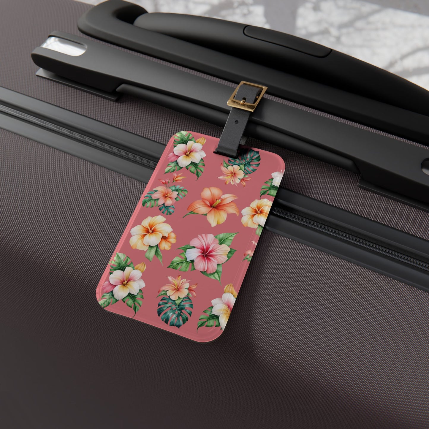 Floral Hibiscus Luggage Tag — Tropical Pink Suitcase Identifier