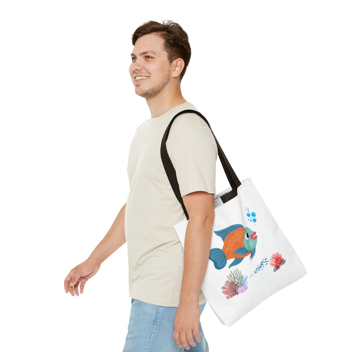 Orange and blue fish with coral and bubble Tote Bag