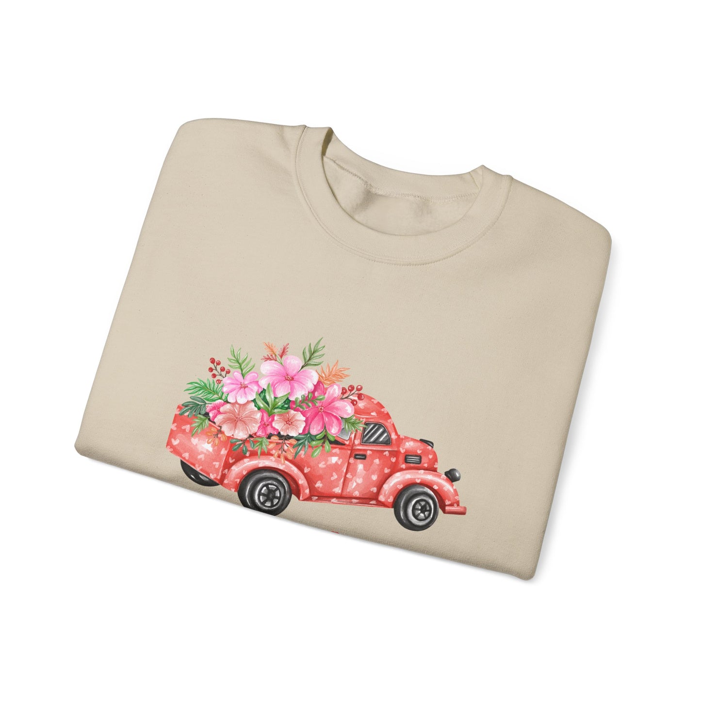 Flower Truck Crewneck Sweatshirt, Cozy Unisex Sweater for Valentine's Day, Comfortable Gift for Him/Her, Casual Love Apparel, Floral [...]