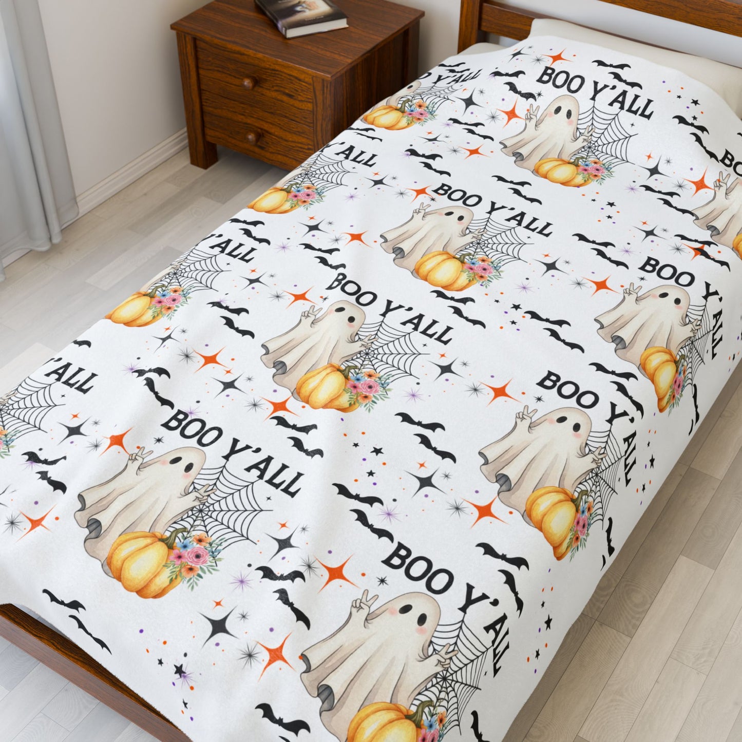 Halloween Boo Y'all Velveteen Plush Blanket, Cozy Throw for Fall Decor, Spooky Season Gift, Soft Fleece Blanket for Kids, Perfect for [...]