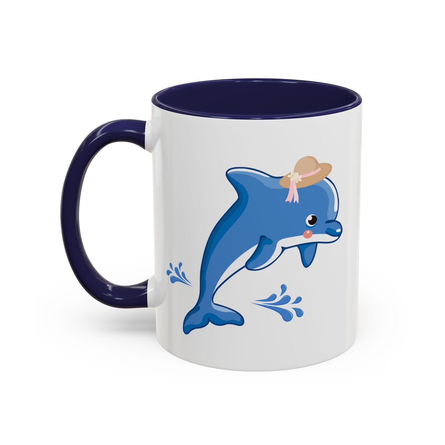 Dolphin wearing a straw hat with stylized water splashes Coffee Mug