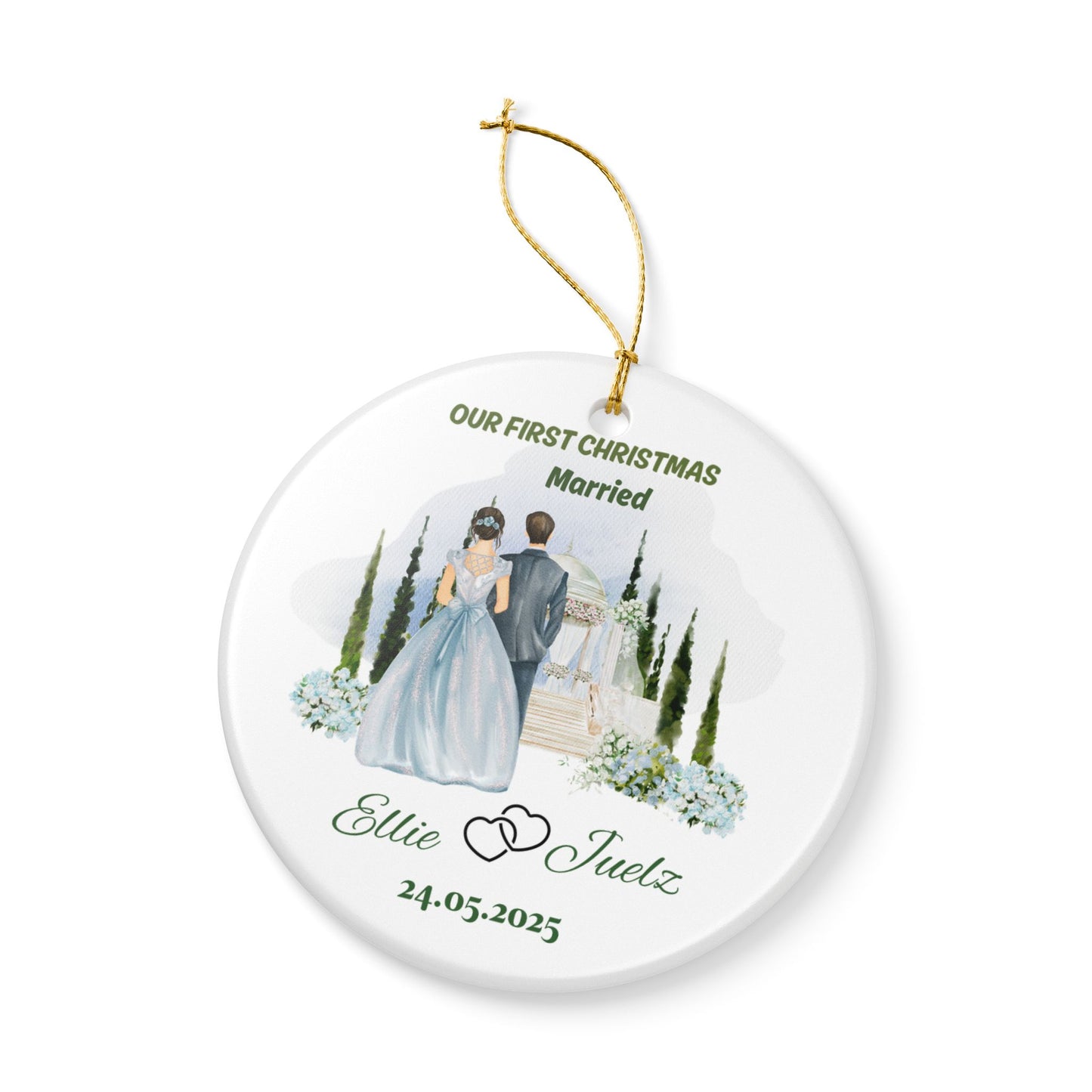 Personalized Wedding Ornament, First Christmas Ornament, Custom Couple Keepsake, Holiday Decor, Newlywed Gift