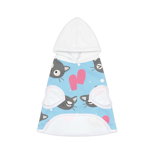 Personalized Cat Heart Pet Hoodie — Cute Blue Cat Pattern Dog & Cat Hoodie