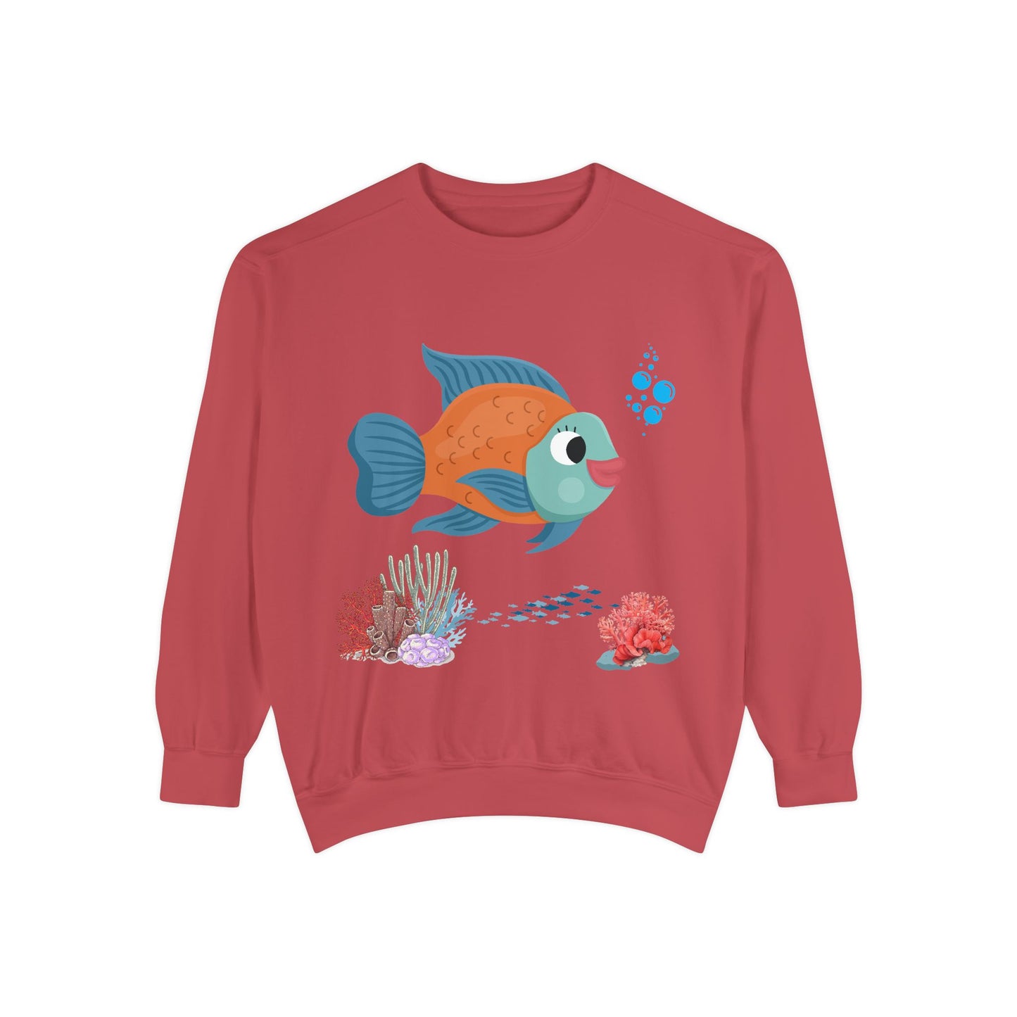 Orange and blue fish with coral and bubble Unisex Garment-Dyed Sweatshirt