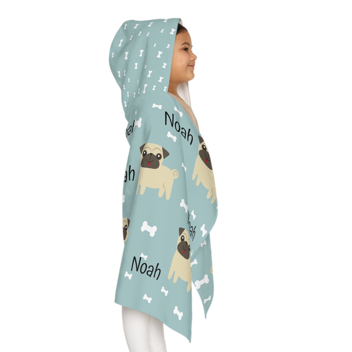 Personalized Pug Kids Hooded Towel – Name Customizable Beach & Bath Wrap for Toddlers