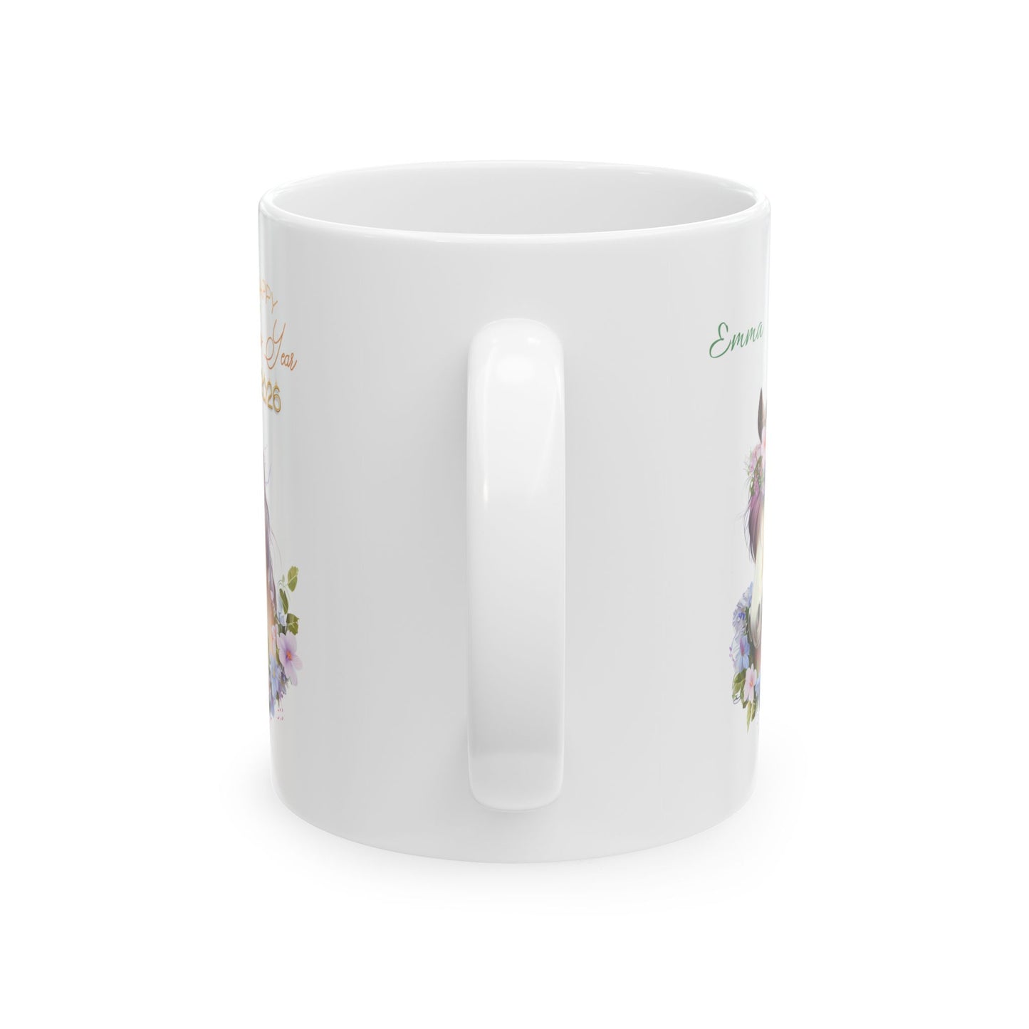 Floral Horse Ceramic Mug – Personalized "Emma" Coffee Cup (11oz & 15oz)