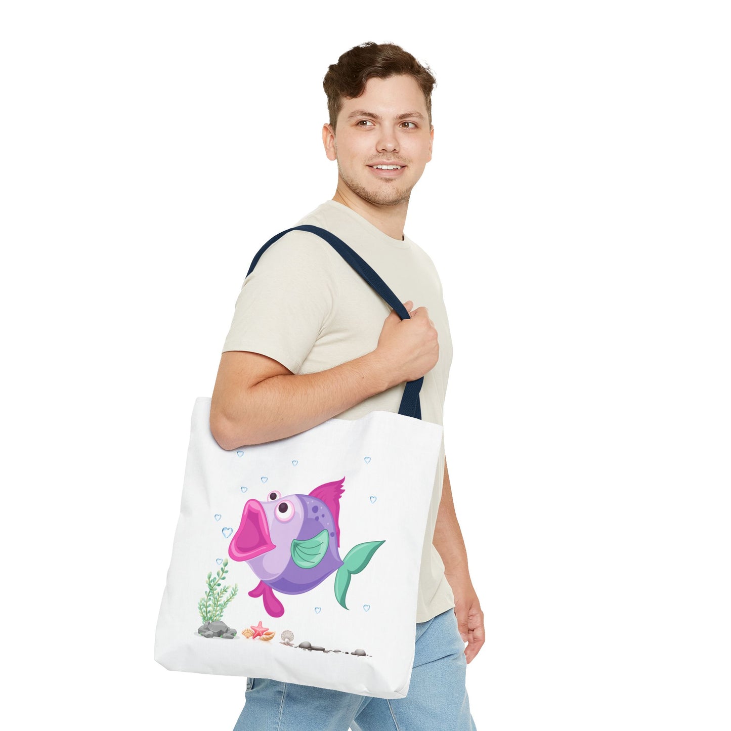 Fish with open mouth bubbles and underwater flora. Tote Bag