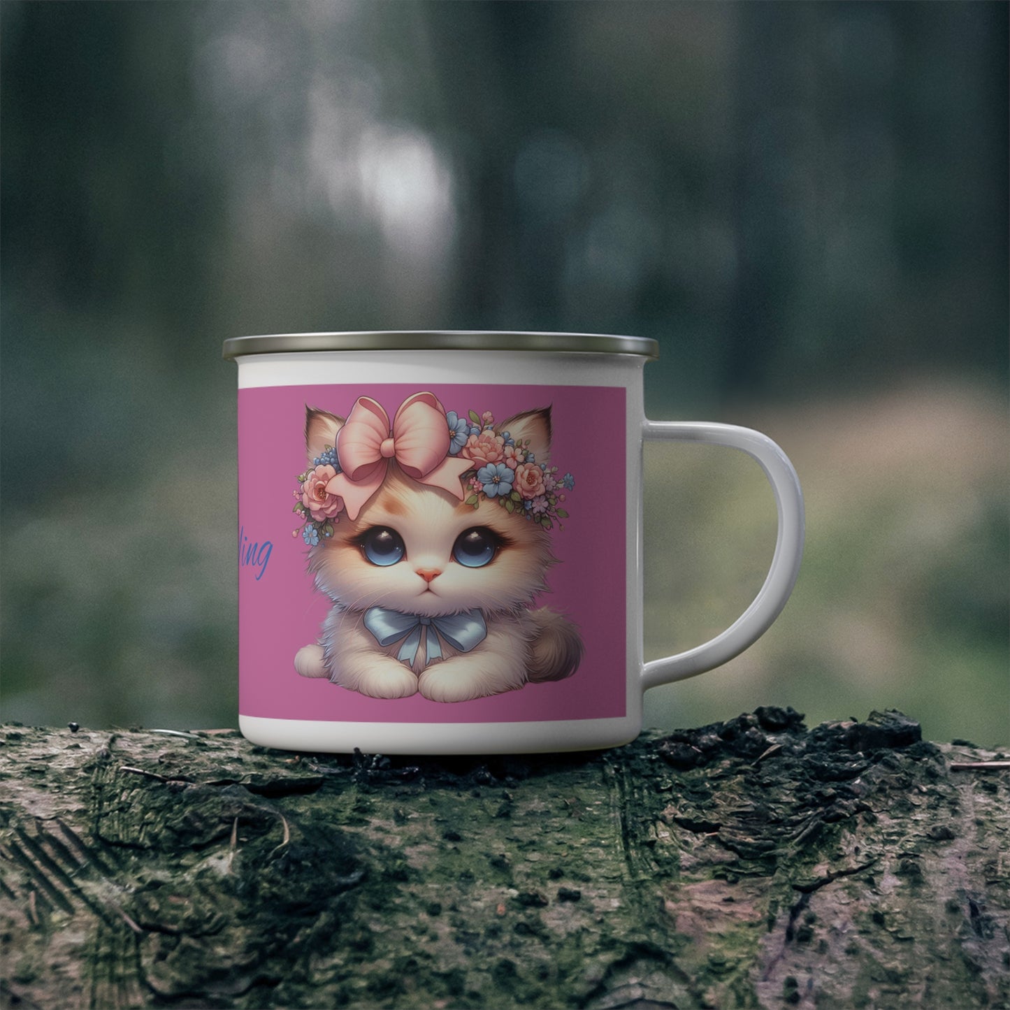 Enamel Mug — Cute Floral Kitten "Ying Ying" Camping Cup
