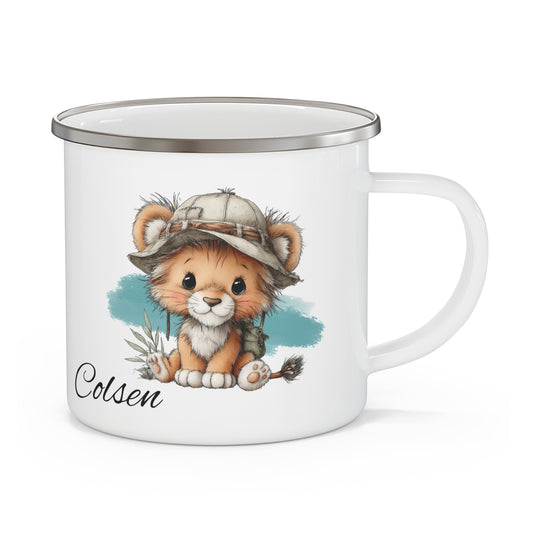 Enamel Camping Mug — Cute Safari Cub Personalized Campfire Coffee Cup