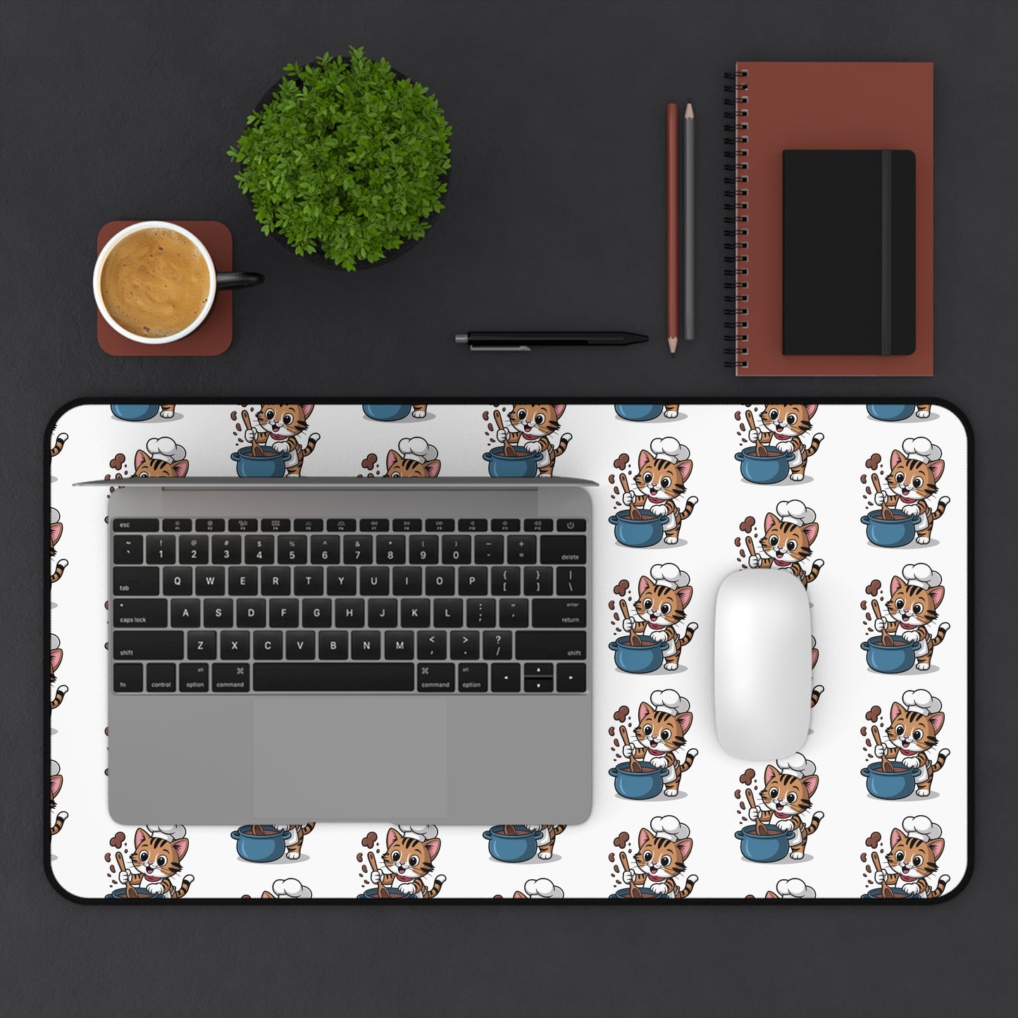 Cute Cat and Tea Desk Mat for Home Office
