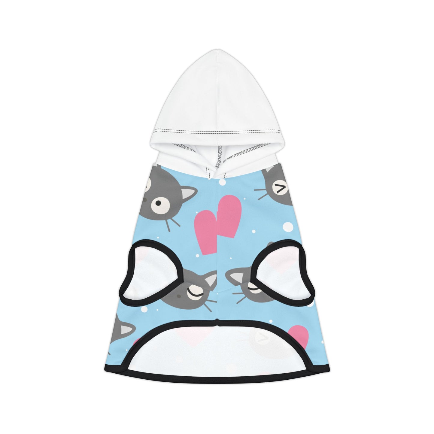 Personalized Cat Heart Pet Hoodie — Cute Blue Cat Pattern Dog & Cat Hoodie