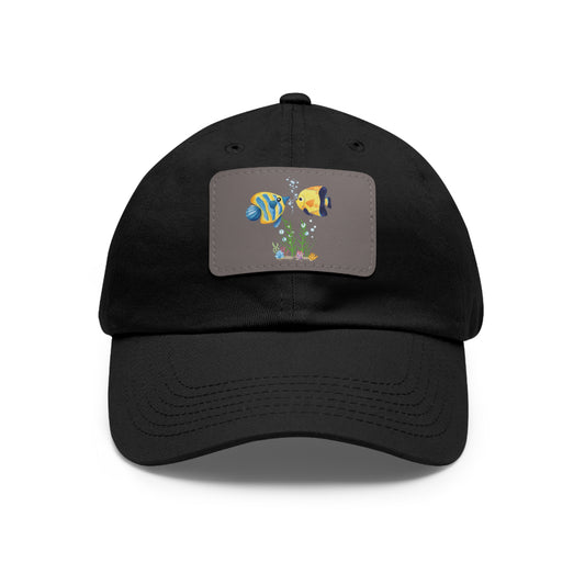 Two fish greet in underwater Dad Hat with Leather Patch (Rectangle)