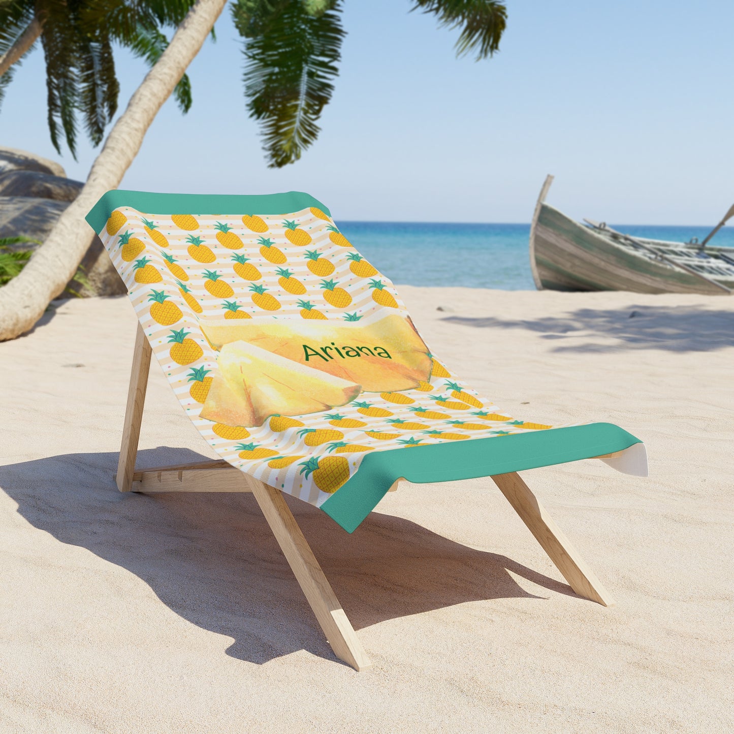 Personalized Pineapple Beach Towel — Custom Name Tropical Summer Towel