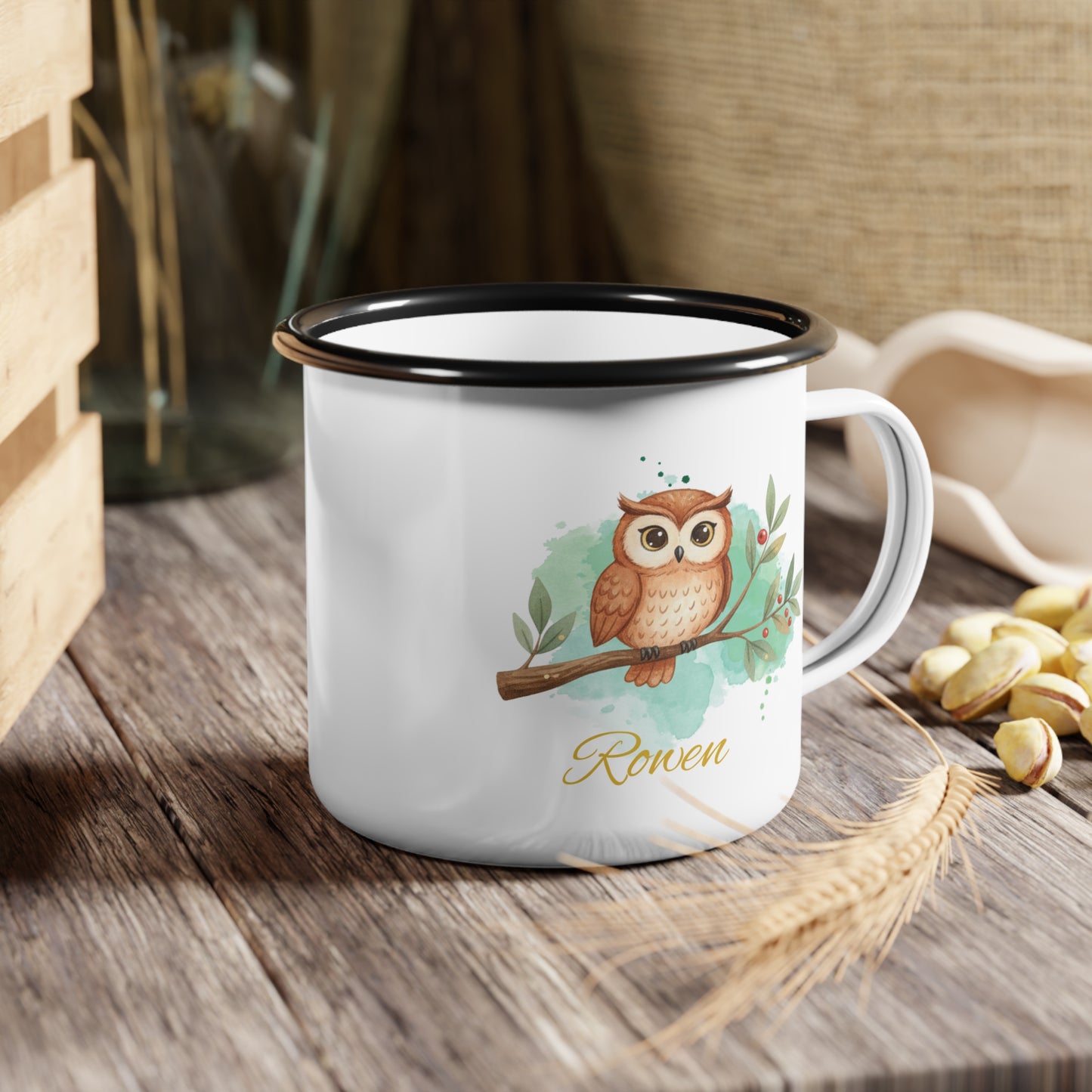 Personalized Owl Enamel Camp Cup - Customizable Adventure Mug