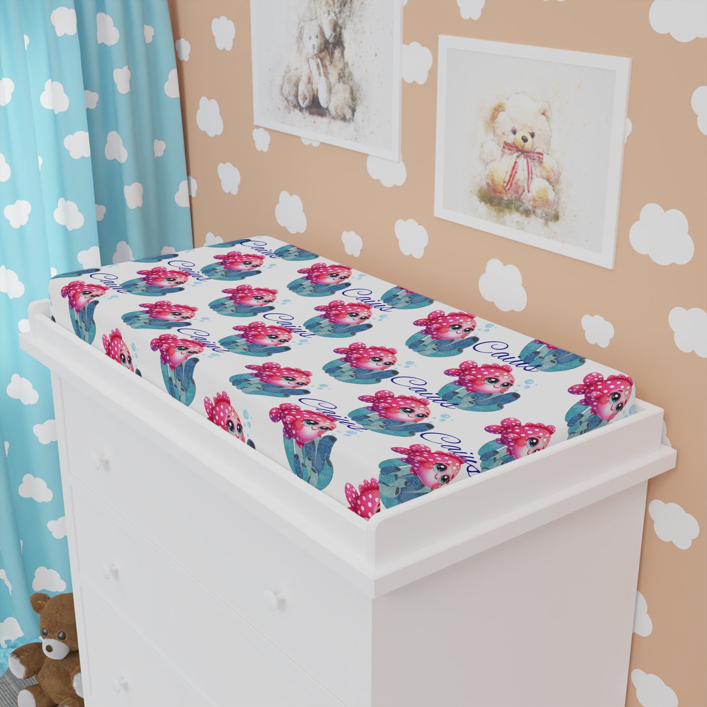 Mermaid Princess Baby Changing Pad Cover — Pink & Teal Nautical Nursery
