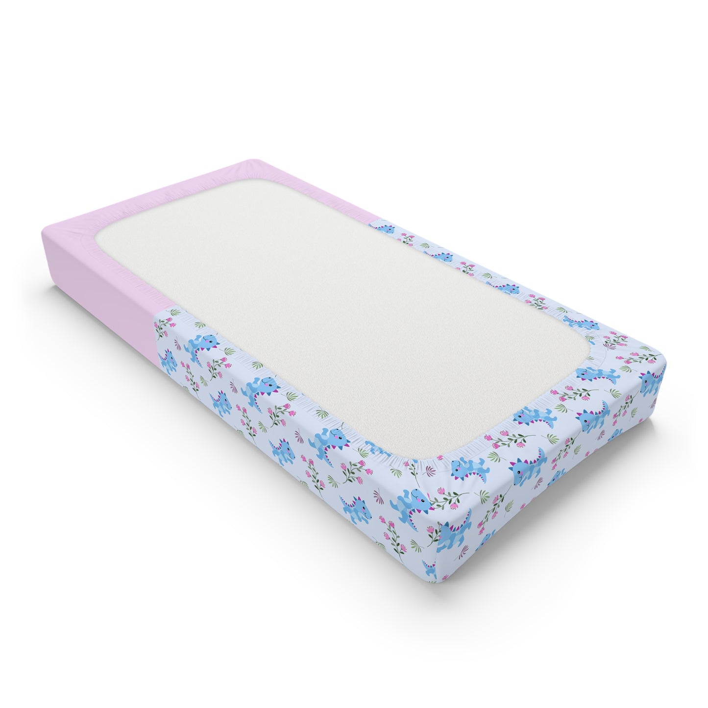 Floral Blue Dinosaur Baby Changing Pad Cover — Personalized Name Option