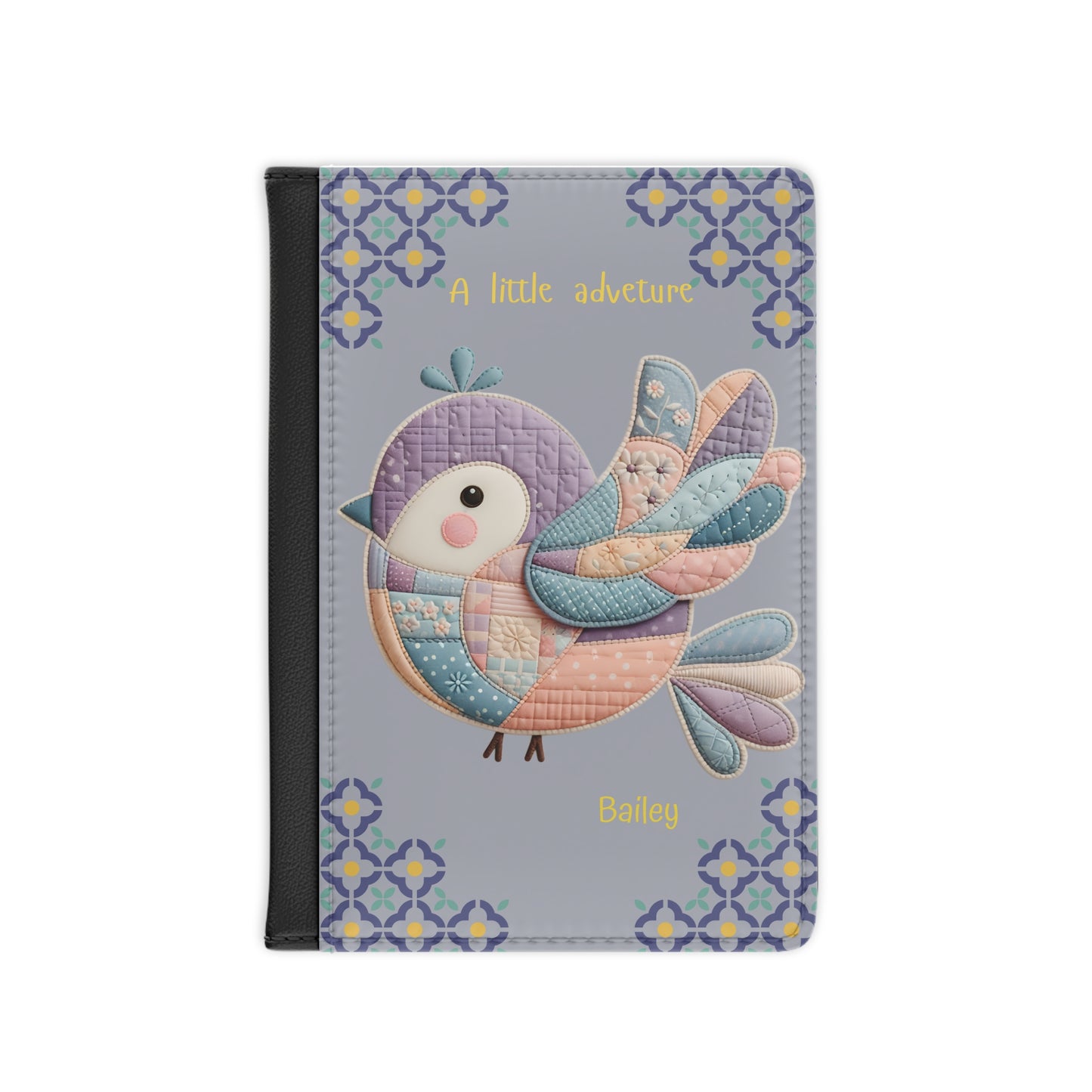 Quilted Bird Passport Cover — Personalized “A little adventure” Travel Passport Holder