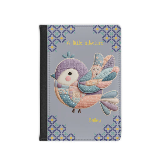 Quilted Bird Passport Cover — Personalized “A little adventure” Travel Passport Holder