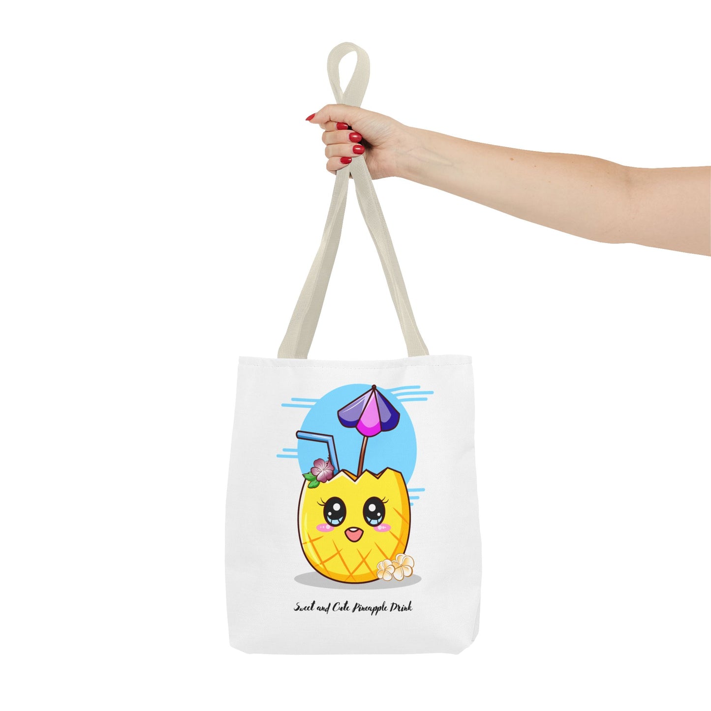 Pineapple Picnic Tote Bag — Cute Kawaii Tropical Drink Design