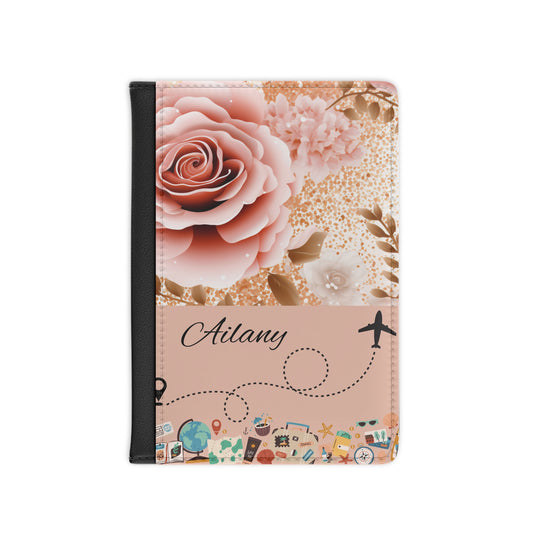 Floral Travel Passport Cover — Personalized Rose Globe Design